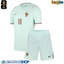 Maglie da calcio Francia Warren Zaire-Emery #18 Seconda Maglia Bambino Mondiali 2026  Manica Corta (+ Pantaloni corti)